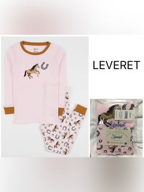 LEVERET - 18/24M - NWT - INFANT GIRLS 2PC PINK HORSE PJS